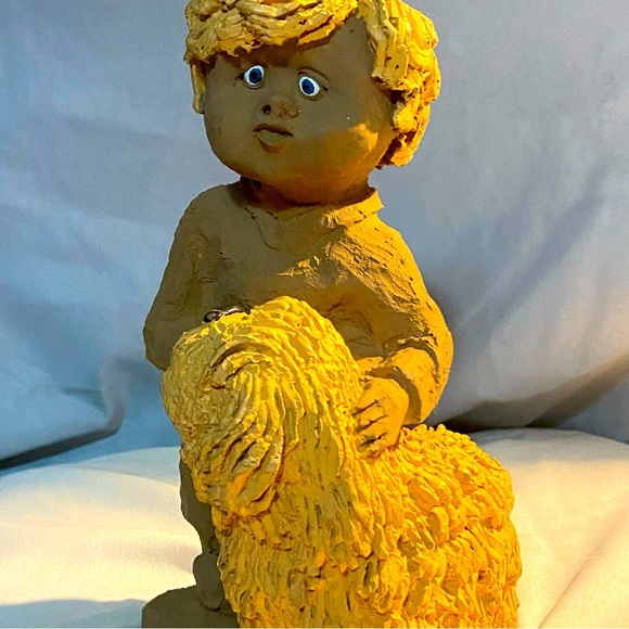 Vintage 1970’s Dave Grossman Clay Statue boy holding dog. - Picture 1 of 5